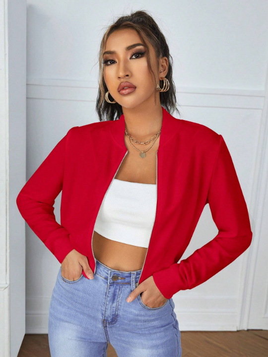 Essnce Solid Zip Up Crop Jacket