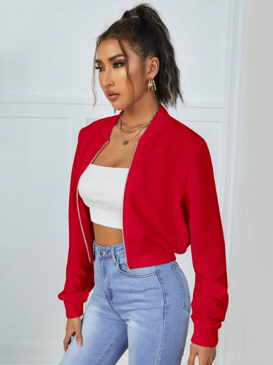 Essnce Solid Zip Up Crop Jacket