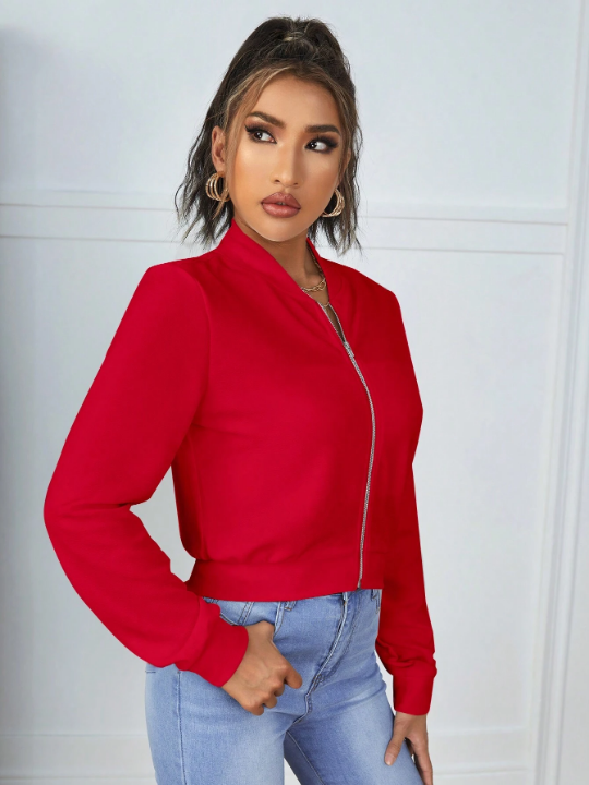 Essnce Solid Zip Up Crop Jacket