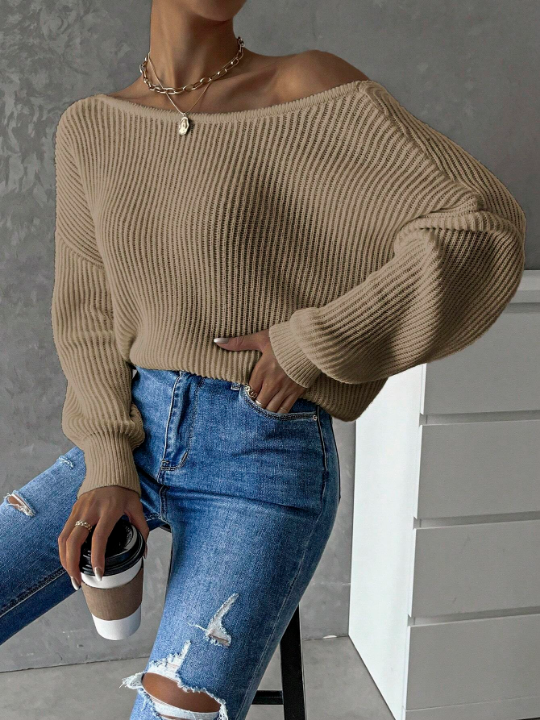Frenchy Twist Back Batwing Sleeve Ribbed Knit Sweater