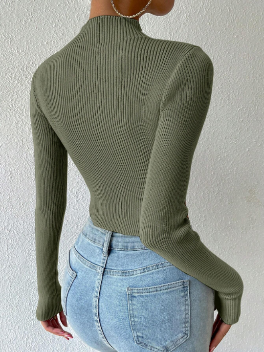 Priv Mock Neck Rib-knit Crop Sweater