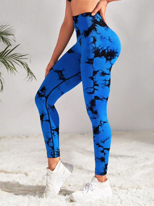 Yoga Trendy Tie Dye Wideband Waist Sports Leggings