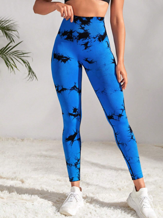 Yoga Trendy Tie Dye Wideband Waist Sports Leggings