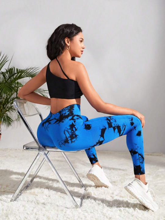 Yoga Trendy Tie Dye Wideband Waist Sports Leggings