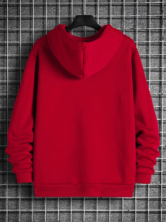 Men Solid Drawstring Thermal Lined Kangaroo Pocket Hoodie