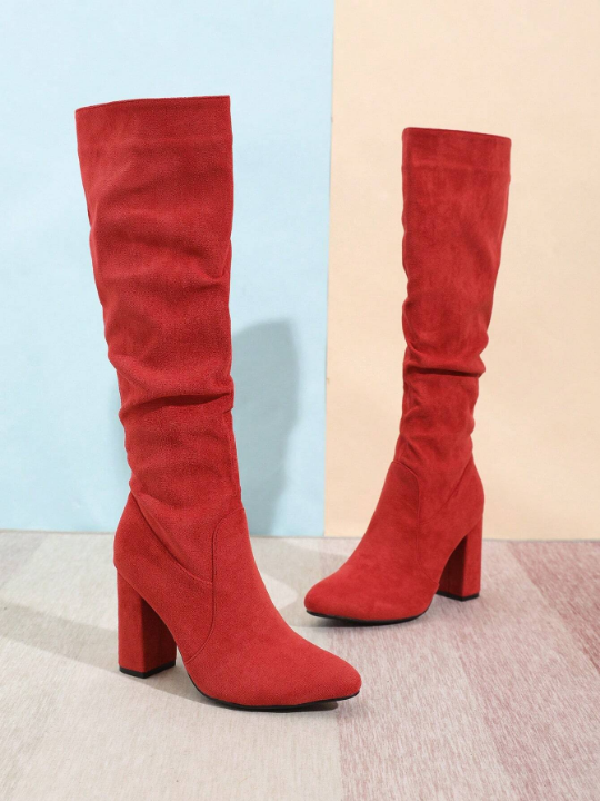 Women's Fashionable Round Toe Chunky Heel Knee High Boots