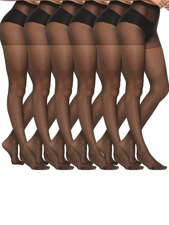 6pairs/Pack Women's Solid Color Ultra-Thin Sexy Sheer Pantyhose