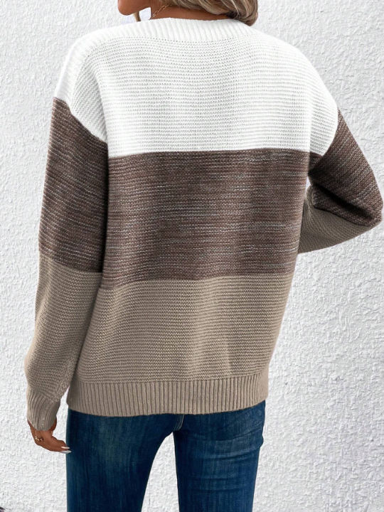 Color Block Drop Shoulder Sweater