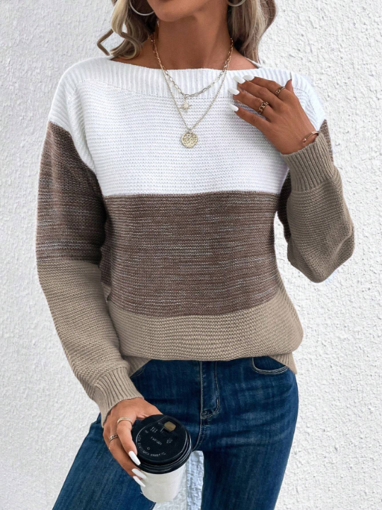 Color Block Drop Shoulder Sweater