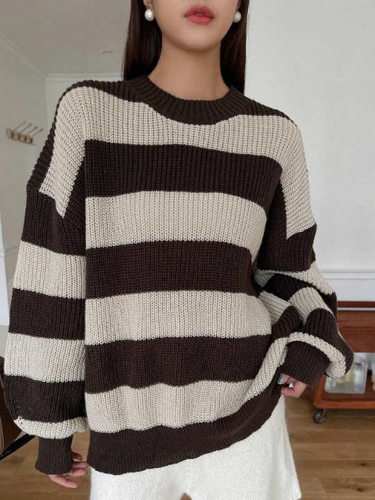 DAZY Striped Pattern Drop Shoulder Sweater