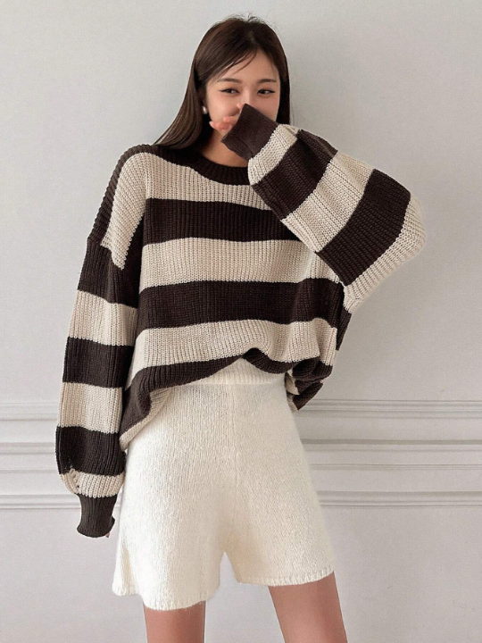 DAZY Striped Pattern Drop Shoulder Sweater