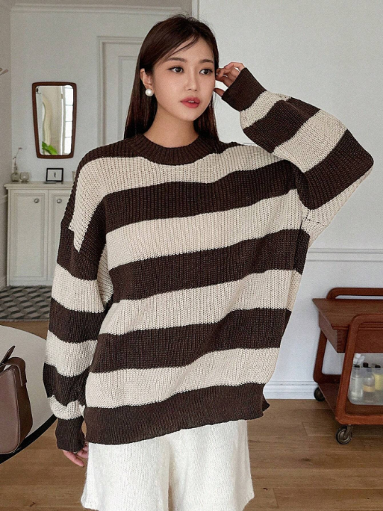 DAZY Striped Pattern Drop Shoulder Sweater