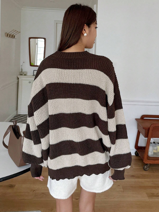 DAZY Striped Pattern Drop Shoulder Sweater