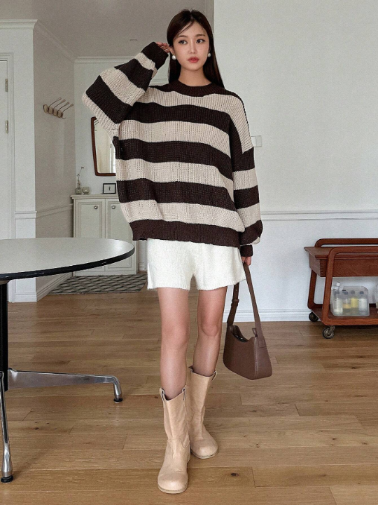 DAZY Striped Pattern Drop Shoulder Sweater