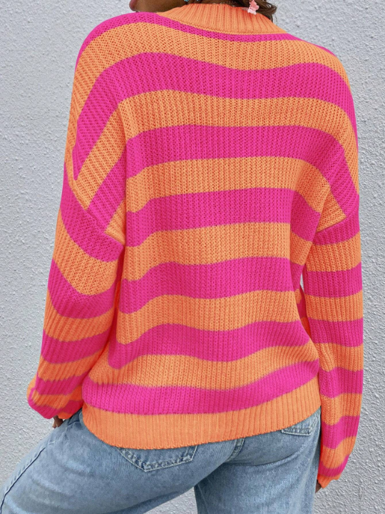 Essnce Striped Pattern Drop Shoulder Sweater