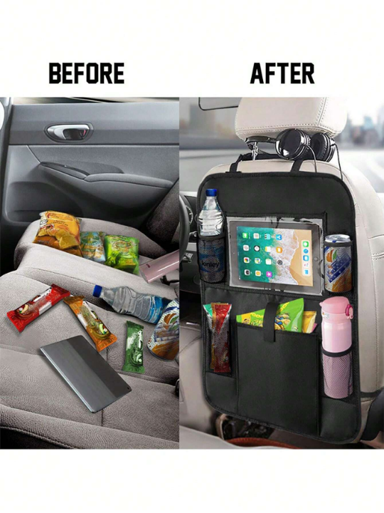 Car Backseat Organizer, Car Seat Back Storage Bag With Ipad Holder, Kick Mat Protector With Touch Screen Tablet Holder, Mesh Pockets