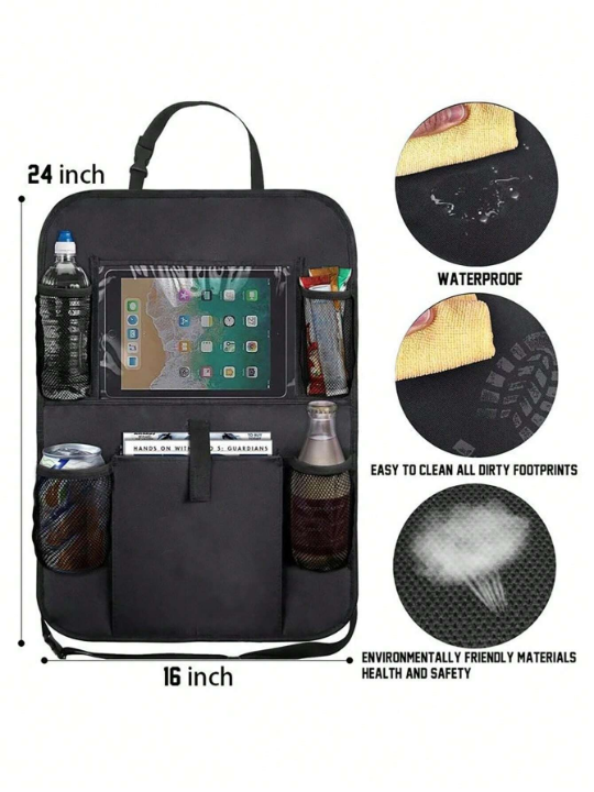 Car Backseat Organizer, Car Seat Back Storage Bag With Ipad Holder, Kick Mat Protector With Touch Screen Tablet Holder, Mesh Pockets