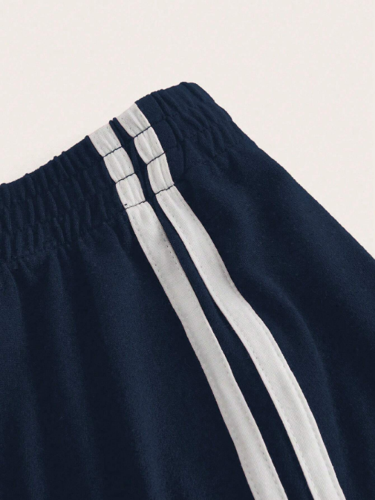 EZwear Women's Summer Casual Vintage Sports Blue Striped Side Track Shorts