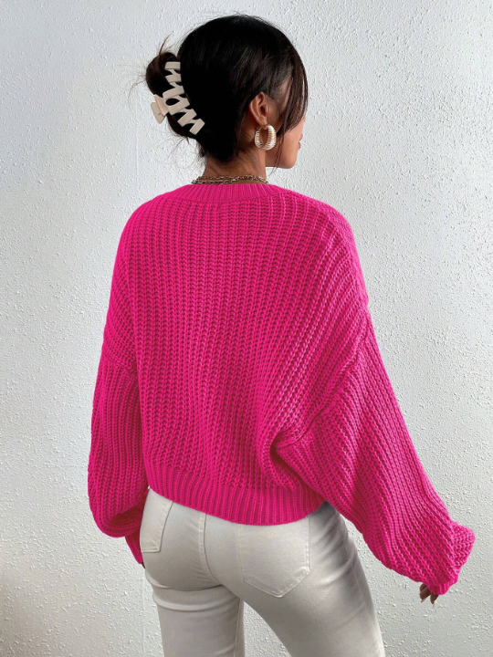 Frenchy Solid Ribbed Knit Drop Shoulder Sweater