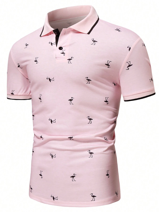 Manfinity Homme Men Tropical Print Contrast Trim Polo Shirt