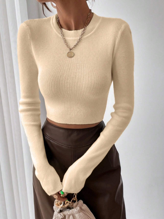 Frenchy Solid Ribbed Knit Crop Sweater