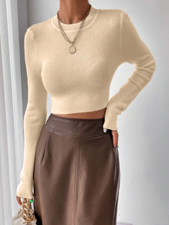 Frenchy Solid Ribbed Knit Crop Sweater