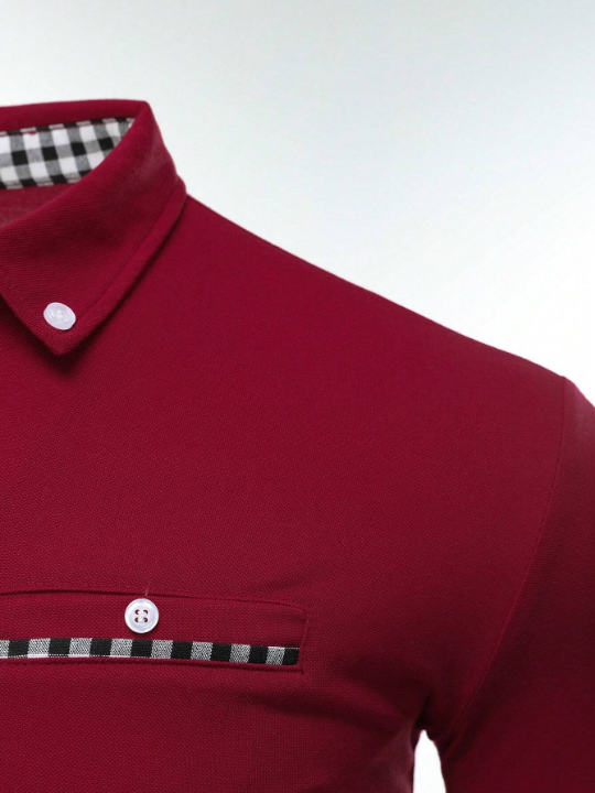 Men Plaid Trim Polo Shirt