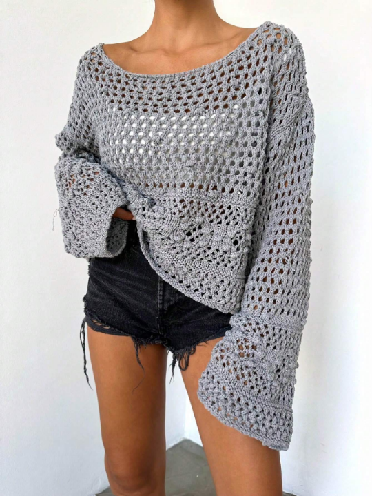 Frenchy Open Knit Drop Shoulder Sweater