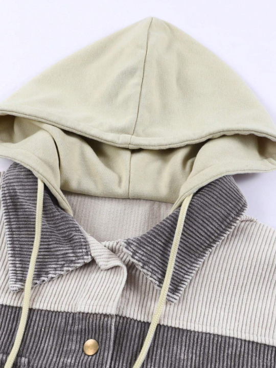 DOKOTOO Two Tone Drop Shoulder Drawstring Hooded Coat