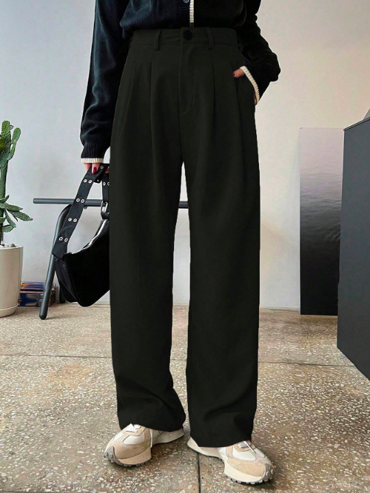 DAZY Plicated Detail Wide Leg Pants