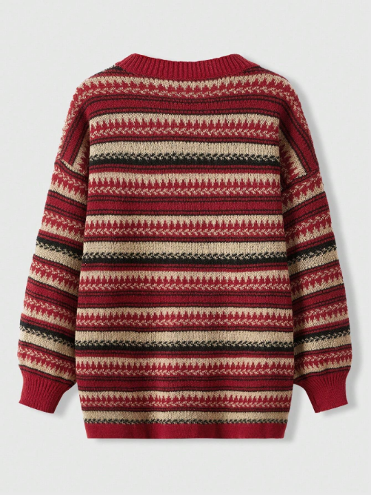 ROMWE Academia Casual Red Striped Pullover Sweater For New Year Celebration