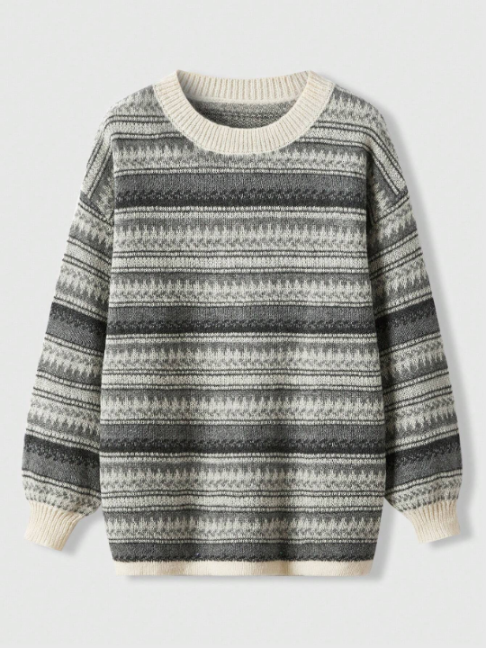 ROMWE Academia Geo Pattern Drop Shoulder Sweater