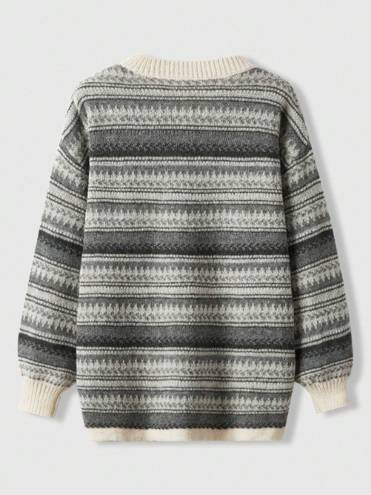 ROMWE Academia Geo Pattern Drop Shoulder Sweater