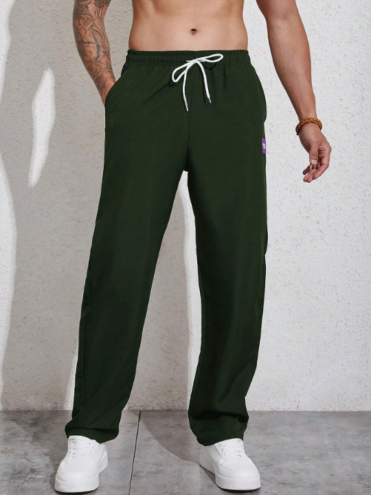 Manfinity Homme Men Letter Patched Detail Drawstring Waist Pants