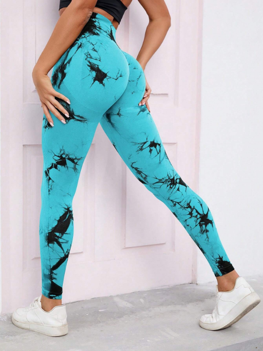 Yoga Trendy Tie Dye Wideband Waist Sports Leggings