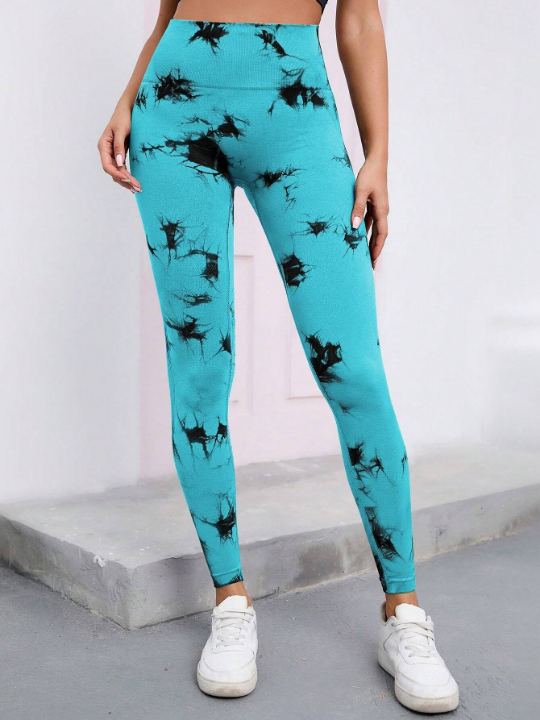 Yoga Trendy Tie Dye Wideband Waist Sports Leggings