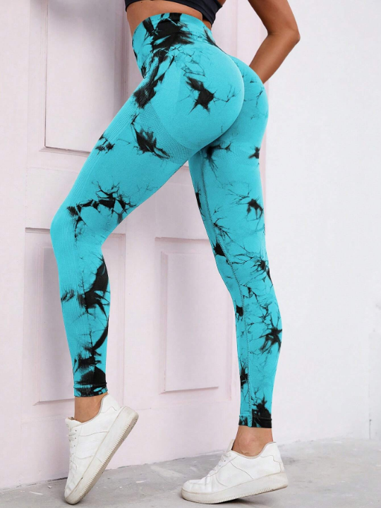 Yoga Trendy Tie Dye Wideband Waist Sports Leggings