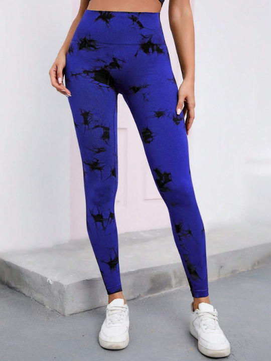 Yoga Trendy Tie Dye Wideband Waist Sports Leggings