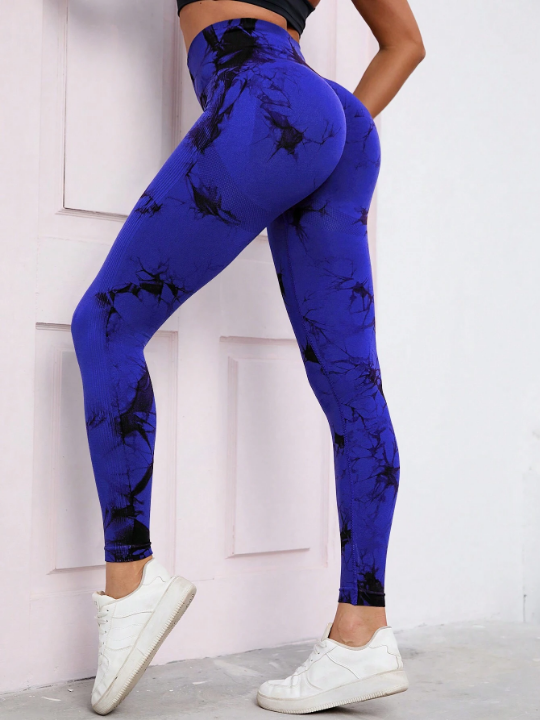 Yoga Trendy Tie Dye Wideband Waist Sports Leggings