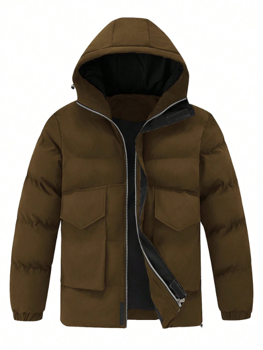 Manfinity Loose Fit Men's Flap Pocket Hooded Puffer Coat