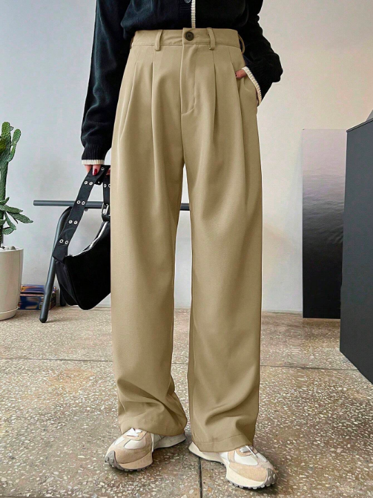 DAZY Plicated Detail Straight Leg Pants