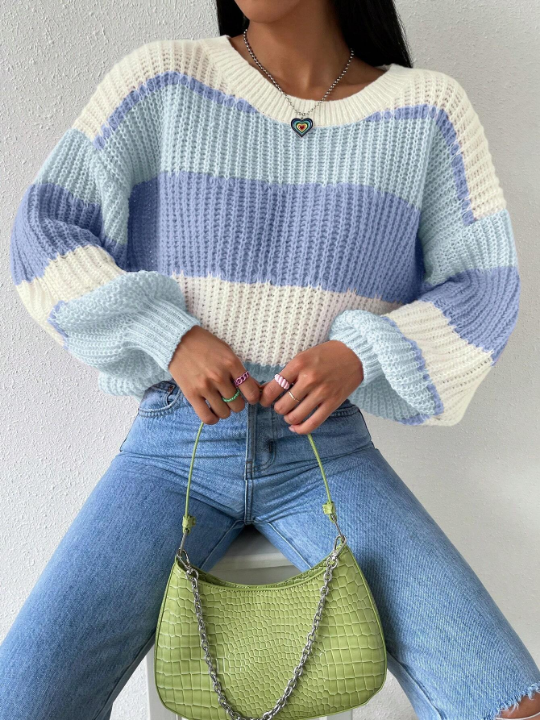 Essnce Colorblock Rib-knit Drop Shoulder Sweater