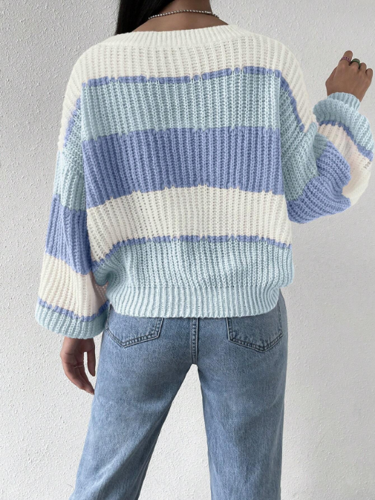 Essnce Colorblock Rib-knit Drop Shoulder Sweater