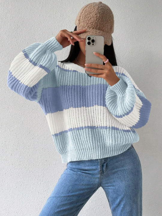 Essnce Colorblock Rib-knit Drop Shoulder Sweater