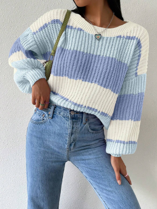 Essnce Colorblock Rib-knit Drop Shoulder Sweater