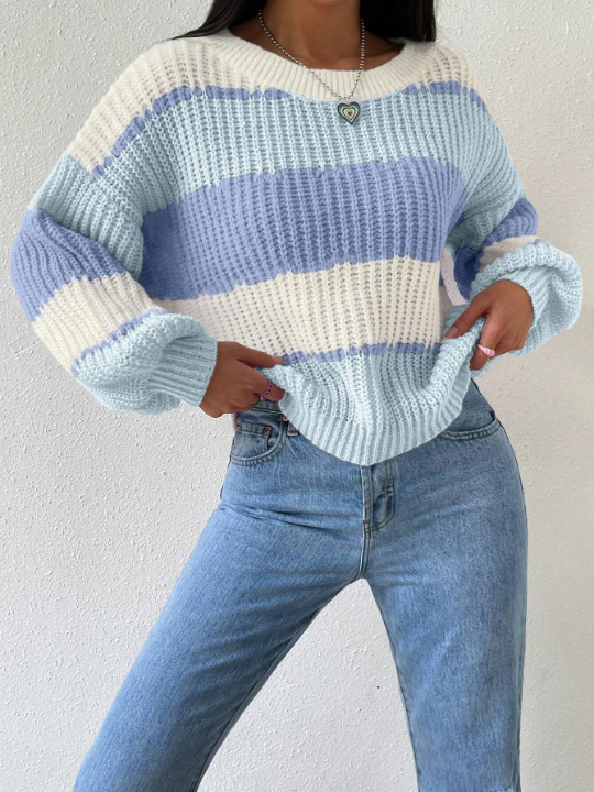 Essnce Colorblock Rib-knit Drop Shoulder Sweater