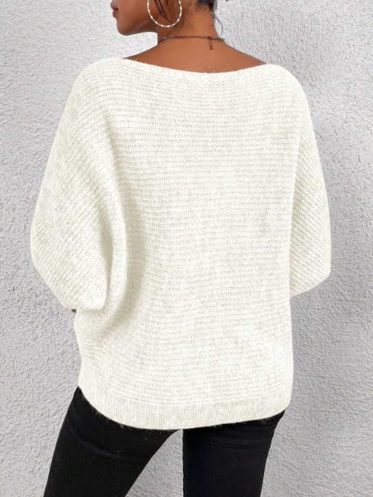 Priv Off Shoulder Batwing Sleeve Ribbed Knit Sweater