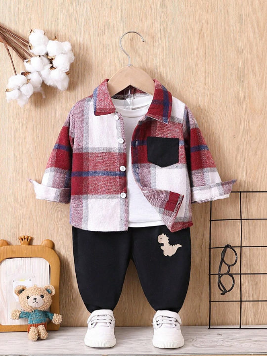 Baby Boy Plaid Print Shirt & Pants Without Tee