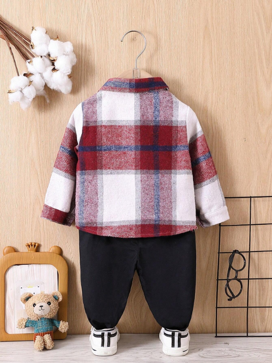 Baby Boy Plaid Print Shirt & Pants Without Tee