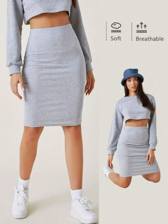 BASICS High Waist Solid Pencil Skirt